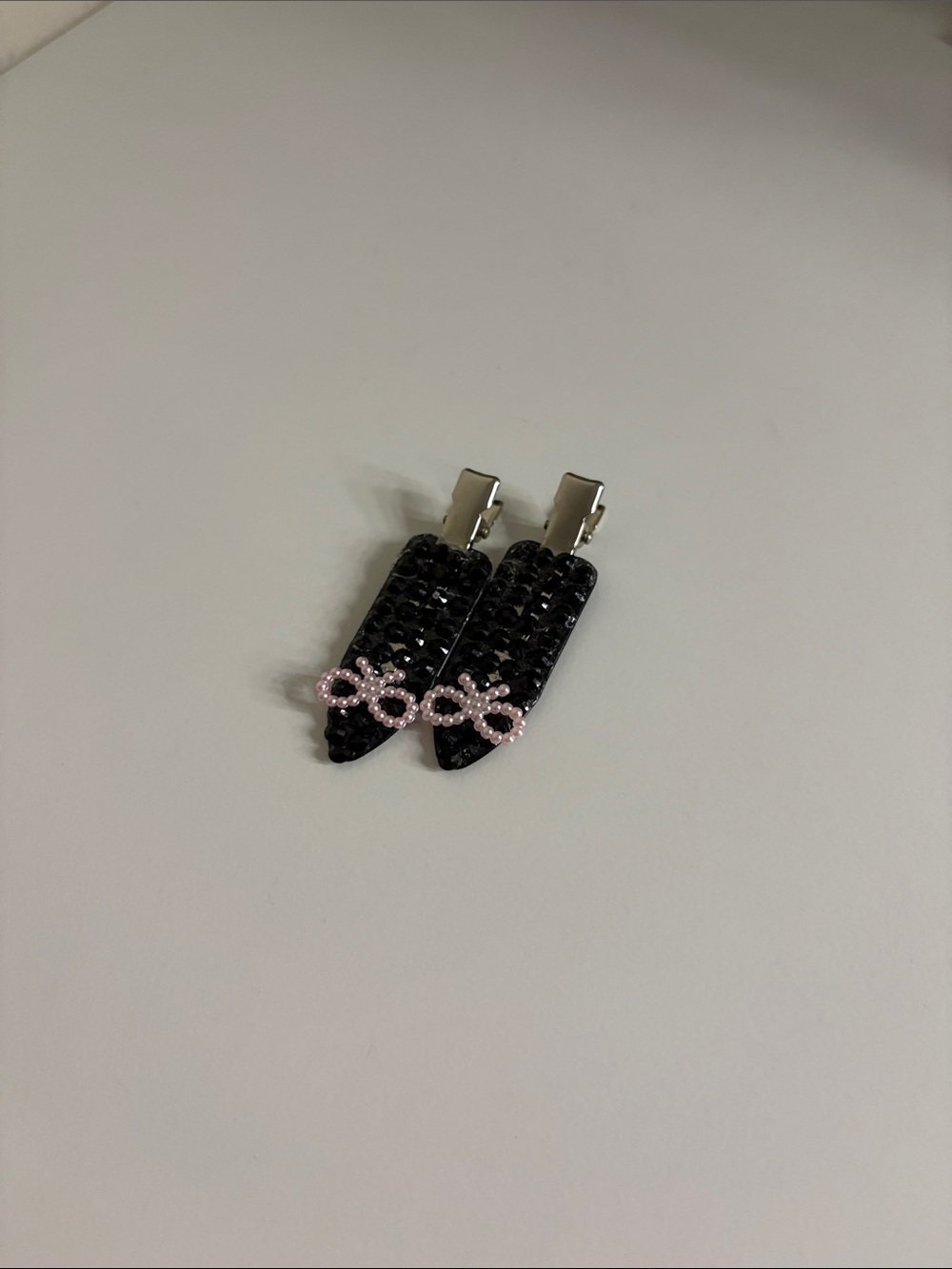 custom bedazzle black pink bow clips